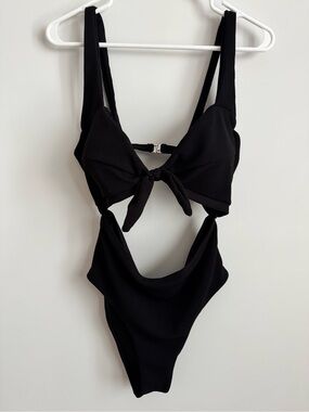 Black Tie-Front One-Piece Swimsuit